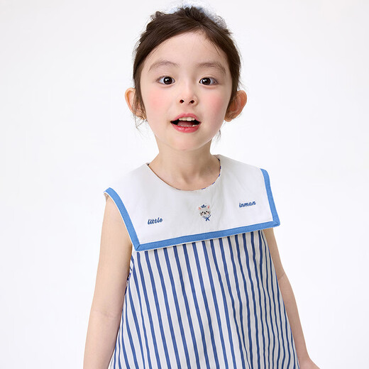 Xiaoyinman children's clothing girls navy collar dress striped print 26 summer children's striped A-line skirt