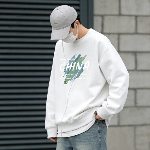 JEEP SPIRIT American Heavyweight Round Neck Sweatshirt Men's 2026 Spring Loose Velvet Thickened Bottoming Shirt Men's Green 2XL Recommended 175-195 Jin Jin equals 0.5 kg