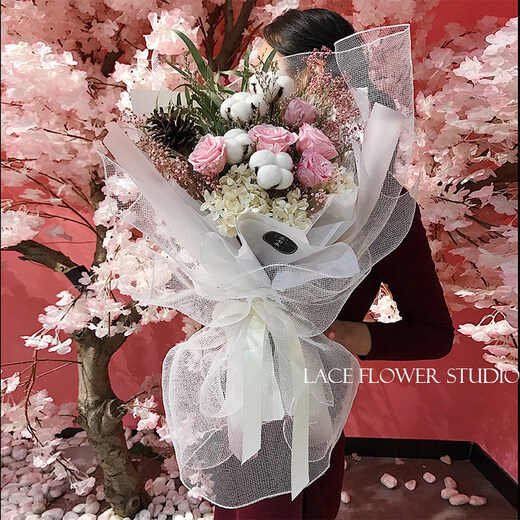 Korean-style pink rose everlasting flower dried flower bouquet for best friend’s birthday gift Mother’s Day gift box girlfriend Shanghai Pink rose everlasting flower large hand holding height nearly 60cm
