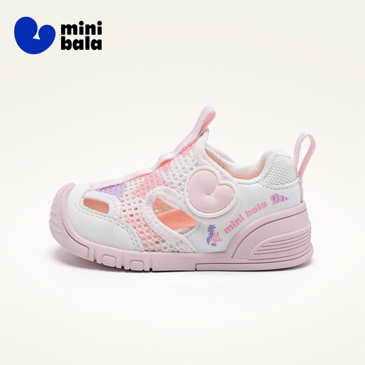 Minibala (minibala) children's shoes, baby toddler shoes, summer new children's anti-collision soft bottom toe box shoes, infant and toddler cushioning walking shoes, pink size 19, suitable for feet 10.7-11.5cm long