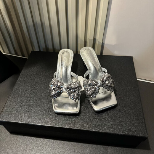 Effie Bangmei 2025 Niche Design Bow Summer New Fashion Versatile and Comfortable High Heel Sandals-5CM Black 34