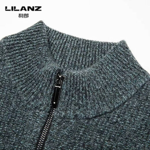 LILANZ autumn and winter high-end men's worsted 450g 100% wool sweater half-high zipper round neck bottoming sweater wool sweater black and white gray 14XL (180)