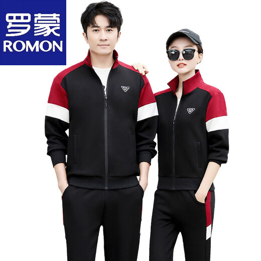 ROMON Sports Suit Men's Spring and Autumn 2026 New Fashion Couple Sportswear Men's and Women's Casual Running Wear Women's Thick T Black Jacket + Pants M Women's 85-98Jin Jin equals 0.5 kg