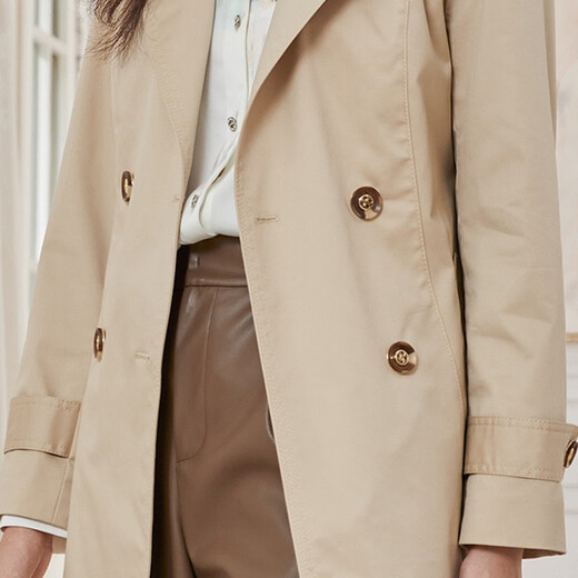 El mismo viento de doble pecho para la mujer de la manera media de longitud media de la mujer, chaqueta de moda simple y elegante para mujeres, amarillo claro naranja L l