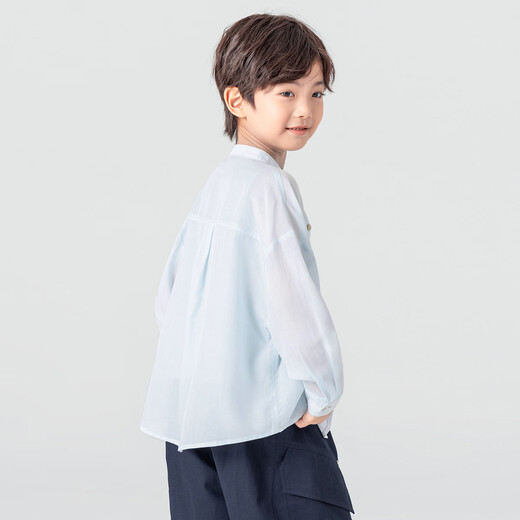 Duojia Boys Casual Shirt Summer Small Stand Collar Children's Lightweight Breathable Jacket Simple High-end Versatile Children's Clothing Top