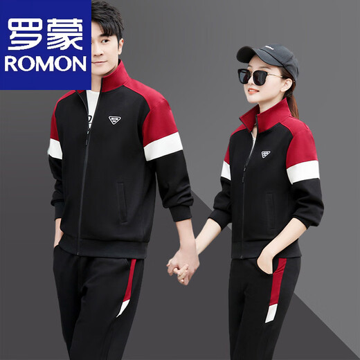 ROMON Sports Suit Men's Spring and Autumn 2026 New Fashion Couple Sportswear Men's and Women's Casual Running Wear Women's Thick T Black Jacket + Pants M Women's 85-98Jin Jin equals 0.5 kg