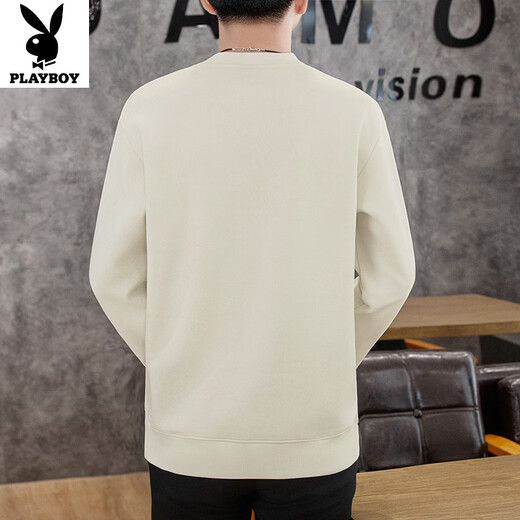PLAYBOY Men's New 2026 Spring and Autumn Sweater Round Neck Thickened Casual Trendy Warm Bottoming Shirt Long Sleeve T-Shirt Top Black 2XL