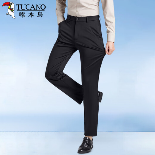Woodpecker (TUCANO) casual pants men's mulberry silk business elastic slim versatile formal suit pants breathable long pants men's black 32