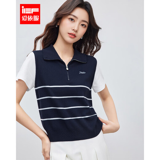 IEF/Aiyifu 2026 Spring and Summer New Korean Style Intellectual Commuting Temperament Design Striped Slim Woolen Top Blue and White Strips One Size
