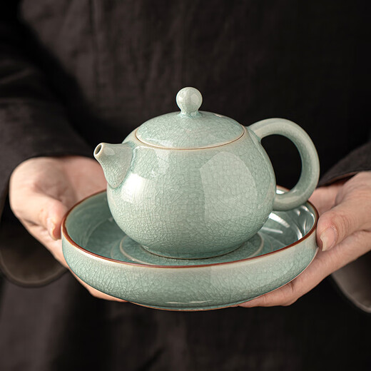 Gold inlaid jade borneol Ru kiln Xishi teapot Kungfu tea set ceramic teapot open piece ice cracked teapot household handmade by Chen Weiqin