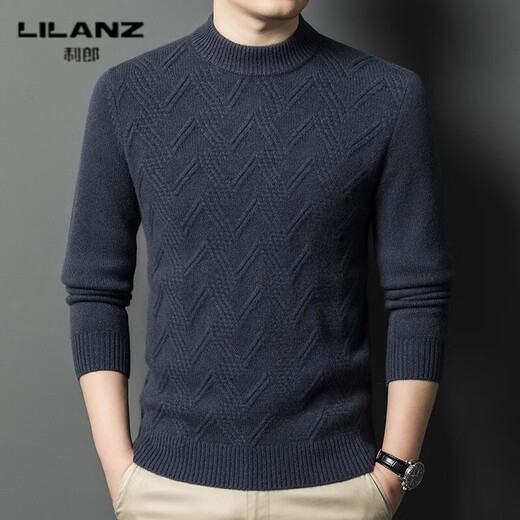 LILANZ Autumn and Winter 480g 100% Wool Sweater Men's Round Neck Thickened Warm Pullover Middle-aged and Elderly Thick Sweater Bottoming Shirt Heart Camel Thickened 14XL (180)