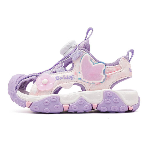 BOBDOG children's shoes, girls' shoes, 2026 summer new beach shoes, fashionable big children's princess shoes, Baotou children's sandals, bright purple 34, suitable for feet length 21.5CM