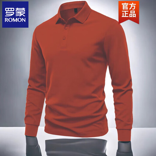 ROMON spring and autumn long-sleeved T-shirt men's polo shirt business casual large size solid color casual top men's base layer navy blue 1 piece XL recommended 135-155 Jin Jin equals 0.5 kg