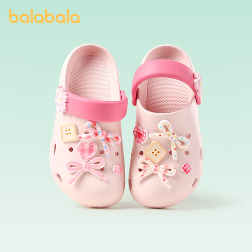 BALABALA children's sandals with bows, girls' slippers, summer cartoon cute princess outerwear for the beach, middle and large children indoors, Sakura Pink 27, inner length 18cm (180) suitable for feet 27-28