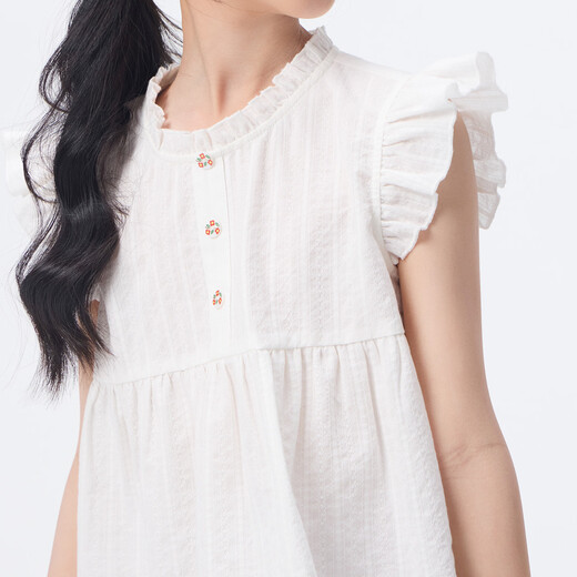 Xiaoyinman children's clothing girls round neck button-down shirt 26 summer children's texture casual breathable top for middle and large children off-white 140