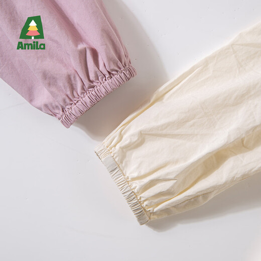 AMILA Spring New 2026 Girls Sweet Lotus Leaf Collar Shirt Children's Cotton Shirt Spring and Autumn Pastoral Style Beige 100