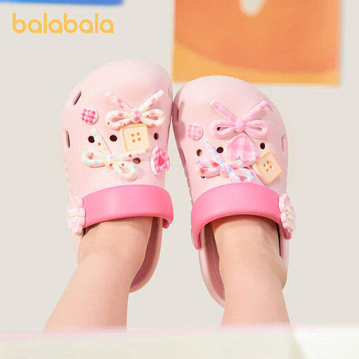 BALABALA children's sandals with bows, girls' slippers, summer cartoon cute princess outerwear for the beach, middle and large children indoors, Sakura Pink 27, inner length 18cm (180) suitable for feet 27-28