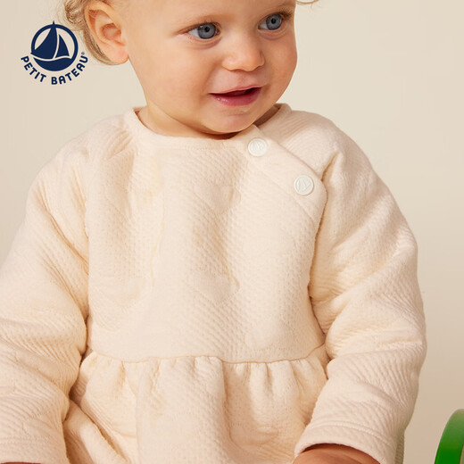 PETIT BATEAU small sailing boat autumn infant girls double-layer cotton bottoming dress A0BKR beige 80 cm