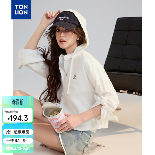 TonLion 2026 Spring Women's Hooded Long-Sleeved Shirt Original White M