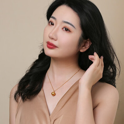 Moh's Australian South Sea Saltwater Pearl Y-Chain Pearl Necklace Perfect Round Cold White Light Rich Gold Gold Bead Pendant Australian White Gold Bead Pendant 14-15mm