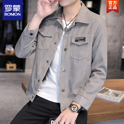 ROMON Men's Jackets Autumn Clothes Workwear Casual Men's Loose Tops Trendy Brand 2026 New Spring and Autumn Men's Clothing HC2806 Black M 90-115Jin Jin equals 0.5 kg