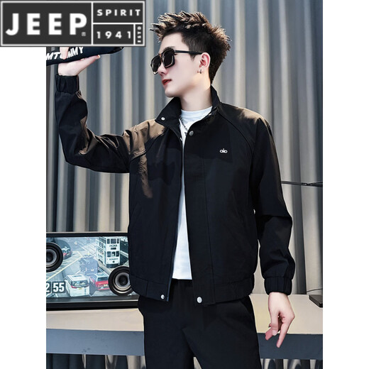 JEEP SPIRIT handsome embroidered stand collar jacket men's spring and autumn simple casual men's tops 2026 new trendy versatile jacket SF G102 jacket black M