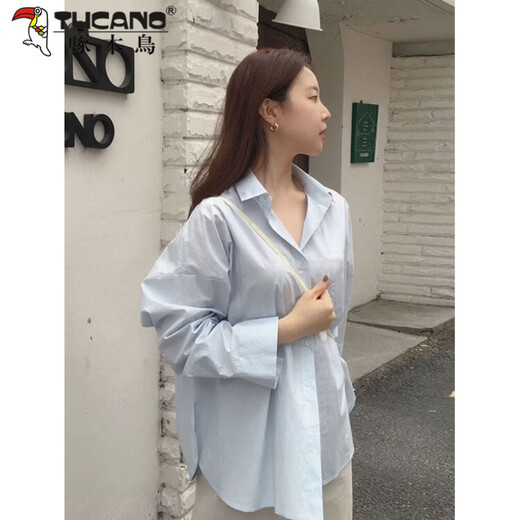 Woodpecker (TUCANO) small fresh sky blue long-sleeved shirt for women spring and summer Korean version loose and slim commuting simple sun protection outer shirt for women sky blue M recommended 95-110Jin Jin equals 0.5 kg