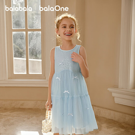 Balabala Girls Skirt Children's Dress 2026 New Summer Sleeveless Vest Skirt Princess Mesh Sweet Blue Tone 00388 90