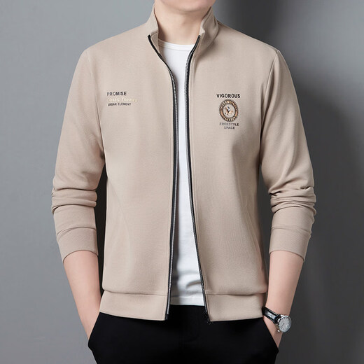 K-Boxing Men's Cardigan Sweatshirt Men's Stand Collar Business Sports Casual Jacket Autumn and Winter Thickened Outdoor Simple Embroidered Men's Top M/48 Recommended (90-115) Jin Jin is equal to 0.5 kg M QL-755204-Gray Velvet