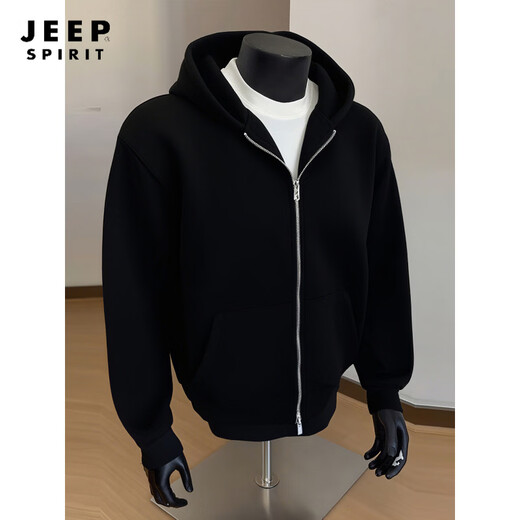 JEEP SPIRIT Black Heavy Cardigan Thick Cotton T Men's 2026 Spring and Autumn New Double-Headed Zipper Jacket American Hoodie White Gray XL 135-150Jin Jin is equal to 0.5 kg