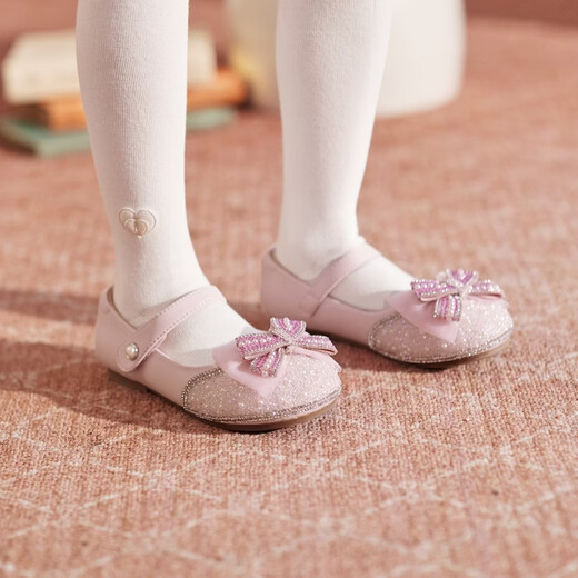 DAVE&BELLA Girls' Leather Shoes 2026 Spring New Children's Princess Shoes Fashionable Baby Girl Performance Shoes Children's Casual Shoes Pearlescent Pink Spot 21