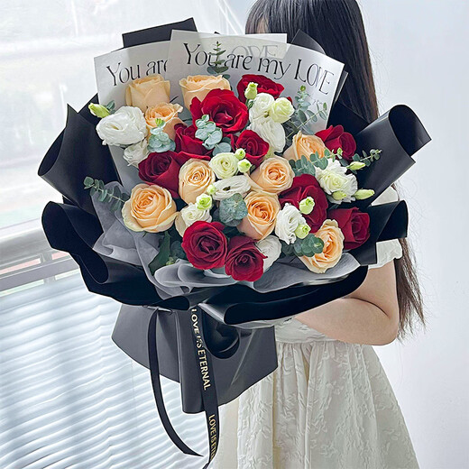 Eswina Valentine's Day Flower Express 11 roses bouquet for girlfriend's birthday gift nationwide delivery 19 roses mixed and matched bouquet fresh style