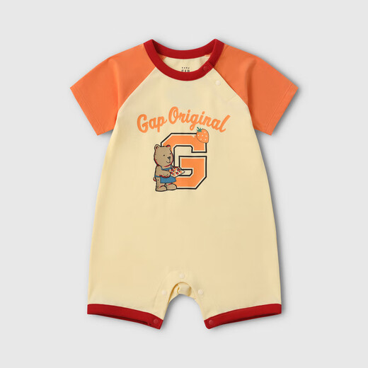 Gap Gap Infant and Toddler 2026 Spring New Logo Print Contrast Color Short-Sleeved Jumpsuit Children's Romper 867610 Goose Yellow 66cm (3-6 Months) Asian Size