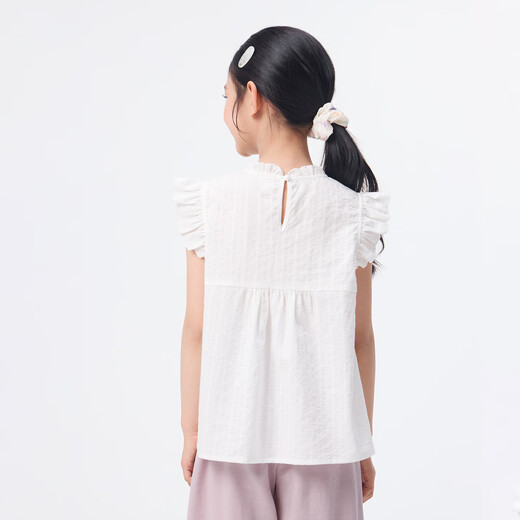 Xiaoyinman children's clothing girls round neck button-down shirt 26 summer children's texture casual breathable top for middle and large children off-white 140