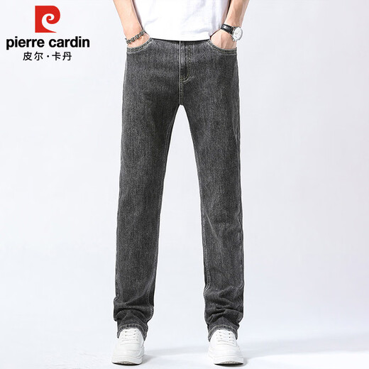 Pierre Cardin jeans men's spring and summer loose distressed straight pants men's cotton stretch casual long pants men's white blue 32