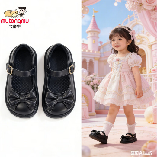 Shepherd Cow Girls Leather Shoes 2026 Autumn New Genuine Leather Shoes Baby Black Leather Shoes Campus Etiquette Performance Shoes Princess Shoes 2925 Black (First Layer Cowhide) 28 Inner Length Approximately 17.9cm