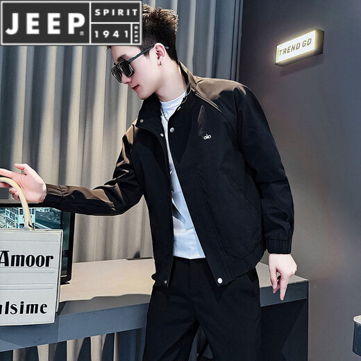 JEEP SPIRIT handsome embroidered stand collar jacket men's spring and autumn simple casual men's tops 2026 new trendy versatile jacket SF G102 jacket black M