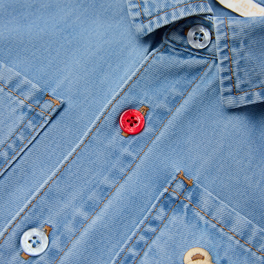 PawinPaw Cartoon Bear Children's Wear 25th Autumn Baby Boy Denim Shirt Indigo 110