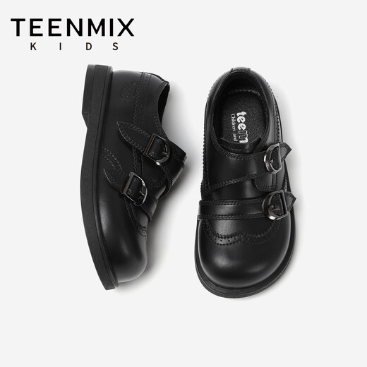 TEENMIX Children's Shoes 2026 New Spring and Autumn Children's Leather Shoes for Boys and Girls Black Small Leather Shoes Soft Sole Girls' Student Princess Shoes Black 30