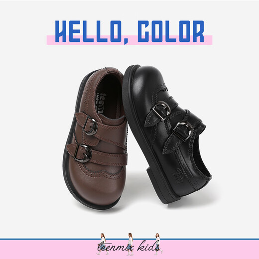 TEENMIX Children's Shoes 2026 New Spring and Autumn Children's Leather Shoes for Boys and Girls Black Small Leather Shoes Soft Sole Girls' Student Princess Shoes Black 30