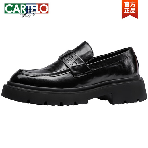 Cartelo Neue lässige Lederschuhe für Männer echtes Leder koreanischer Style Trendy Business Dicker Sohle Leichtes Gummi-Schaumstoff-Sohle einbeinige Ladungsförderer helles Lederschwarz 12398 40