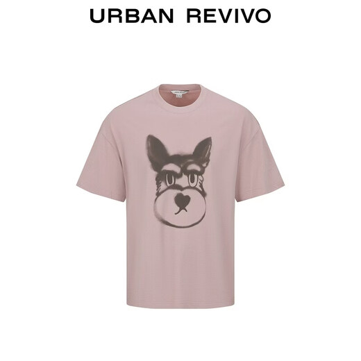 UR2026 Spring New Men's Casual Fun Puppy Print Cotton T-Shirt UUY460041 Gray Pink L