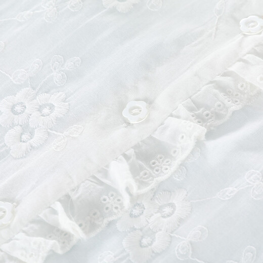 Montagut girls' spring and autumn loose long-sleeved shirt, medium and large children's skin-friendly breathable French jacquard embroidery front ruffle top