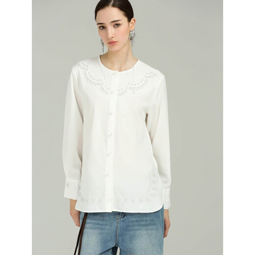 CHEVALPES international first-line brand spring new design light national style beaded embroidered cotton shirt light luxury fashion yellow M