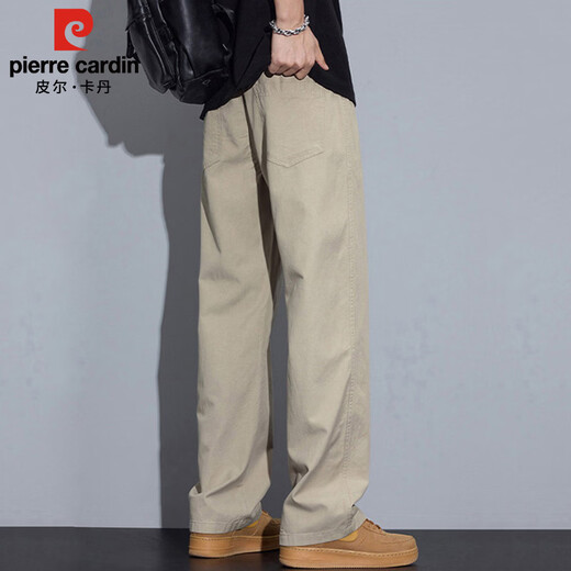 Pierre Cardin casual pants men's spring and autumn American retro straight pants men's loose workwear long pants men's apricot XL