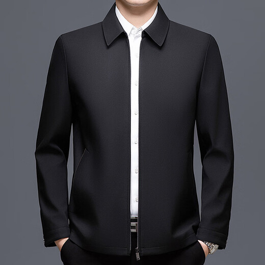 ROMON 100% mulberry silk jacket men's spring and autumn thin dad wear lapel solid color jacket business casual non-iron jacket 5760 blue L 120-135Jin Jin equals 0.5 kg