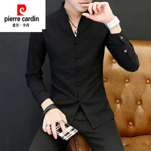 Pierre Cardin Herren Frühlings- und Herbsthemd Langarm geknöpfte chinesische Stand-up-Kragenjacke Chinesische Stil großer Größe Casual Hemd High-End-Herrenkleidung weiß 9905 geknöpftes Stand-up-Kragenhemd 2xl