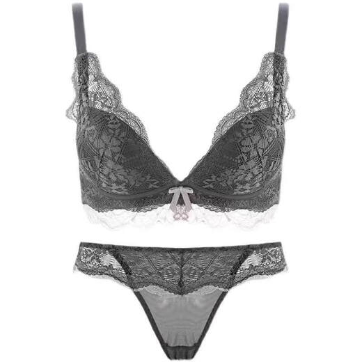 Triumph Sexy Lace Underwear Women's Small Breast Gathering and Secondary Breast Support Anti-Sagging Wireless Bra Set Dark Green Underwear Set 70A B AB Full Cup