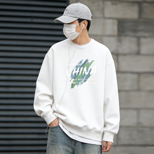 JEEP SPIRIT American Heavyweight Round Neck Sweatshirt Men's 2026 Spring Loose Velvet Thickened Bottoming Shirt Men's Green 2XL Recommended 175-195 Jin Jin equals 0.5 kg