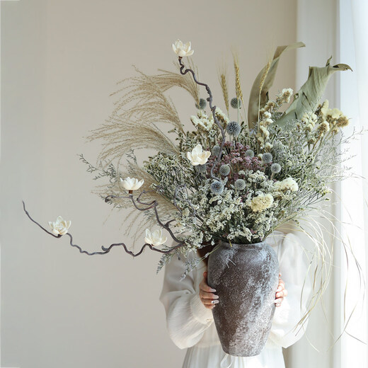 Wabi-sabi style natural dried flower large bouquet flower arrangement ceramic tabletop vase home hotel B&B soft decoration decorations. Consult customer service to receive a half-price discount. Do not shoot this option.